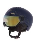 Miniaturansicht Uvex, Wanted Visor Women Edition Skihelm mit Visier Unisex Polar Sparkle / Mirror Gold blau 