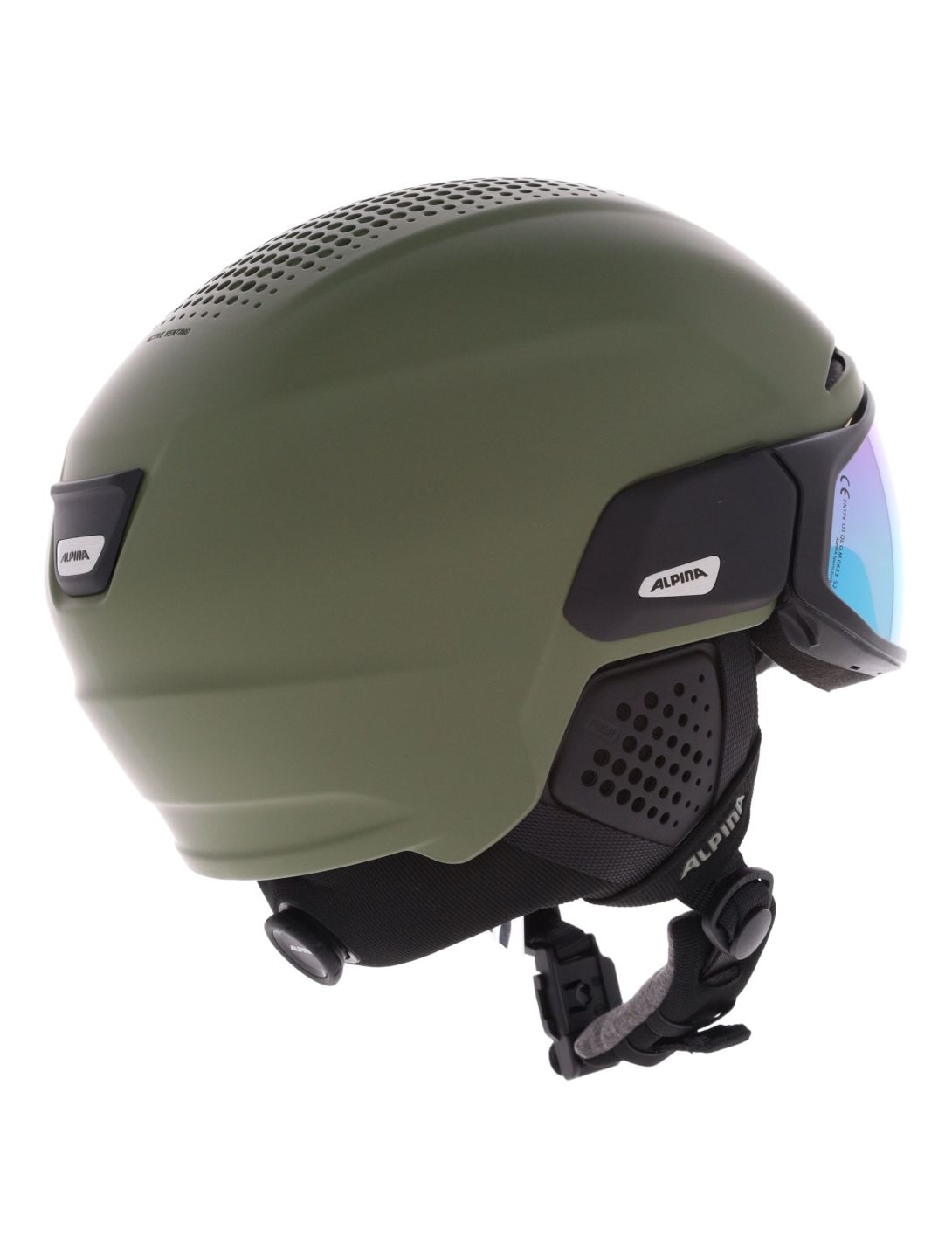 Alpina, Alto Q-Lite Skihelm mit Visier Unisex Olive Matt grün 