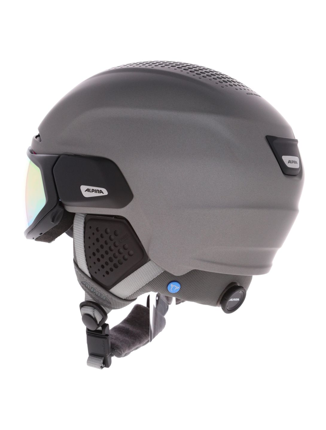 Alpina, Alto QV Skihelm mit Visier Unisex Gunmetal Matt Zilver 