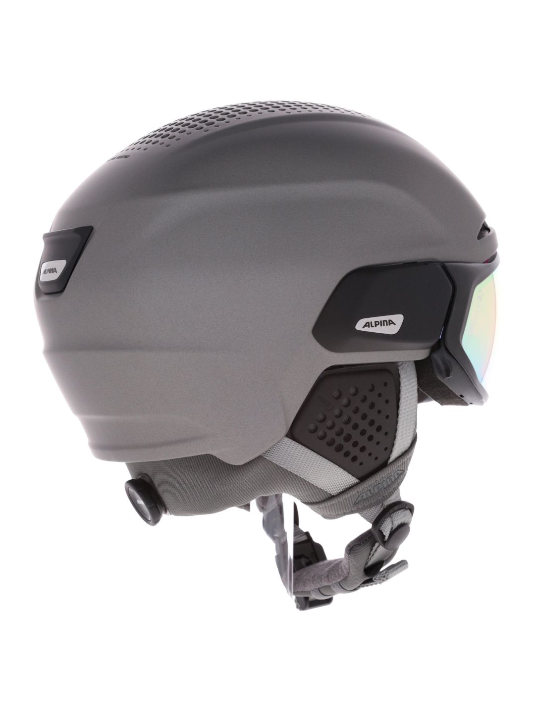 Alpina, Alto QV Skihelm mit Visier Unisex Gunmetal Matt Zilver 