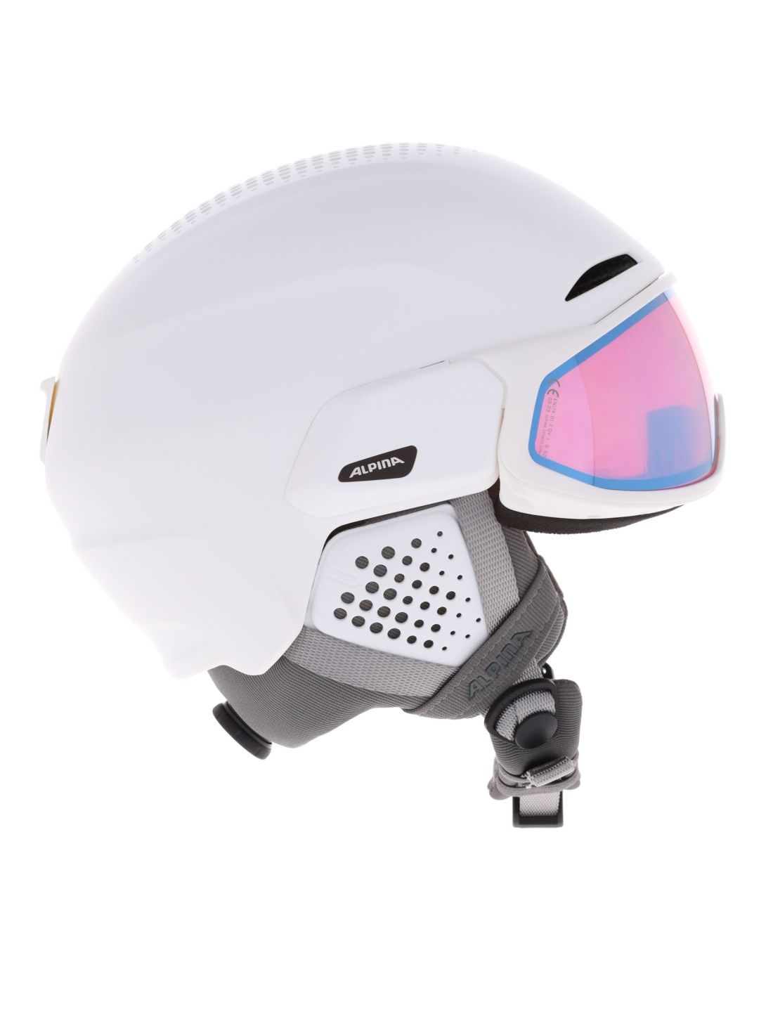 Alpina, Alto QV Skihelm mit Visier Unisex White Matt (Ice Blue) weiß 