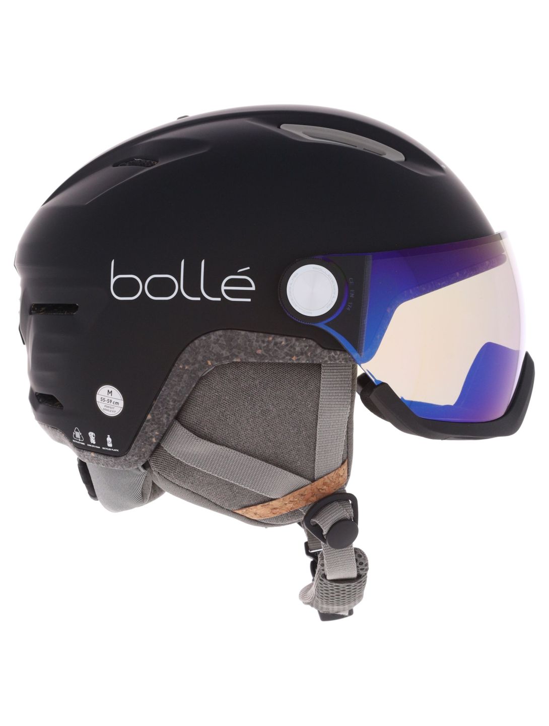 Bollé, Eco V-Atmos Skihelm mit Visier Unisex Black Matte - Photochromic Blue schwarz 