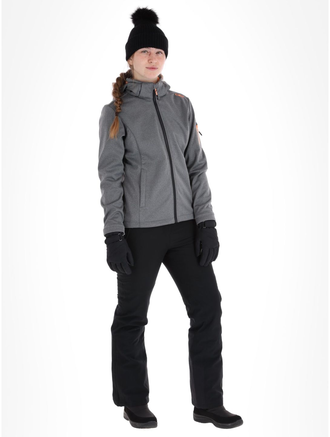 CMP, 39A5006M Softshell Skijacke Damen Black Mel. Melon orange, schwarz 