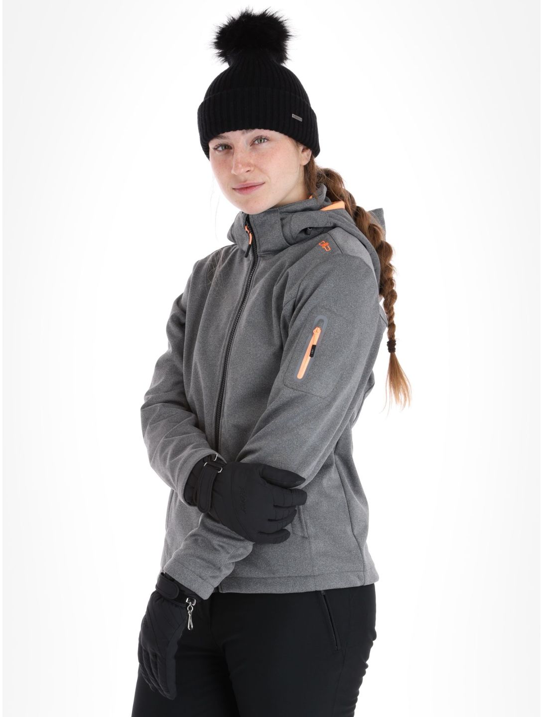 CMP, 39A5006M Softshell Skijacke Damen Black Mel. Melon orange, schwarz 