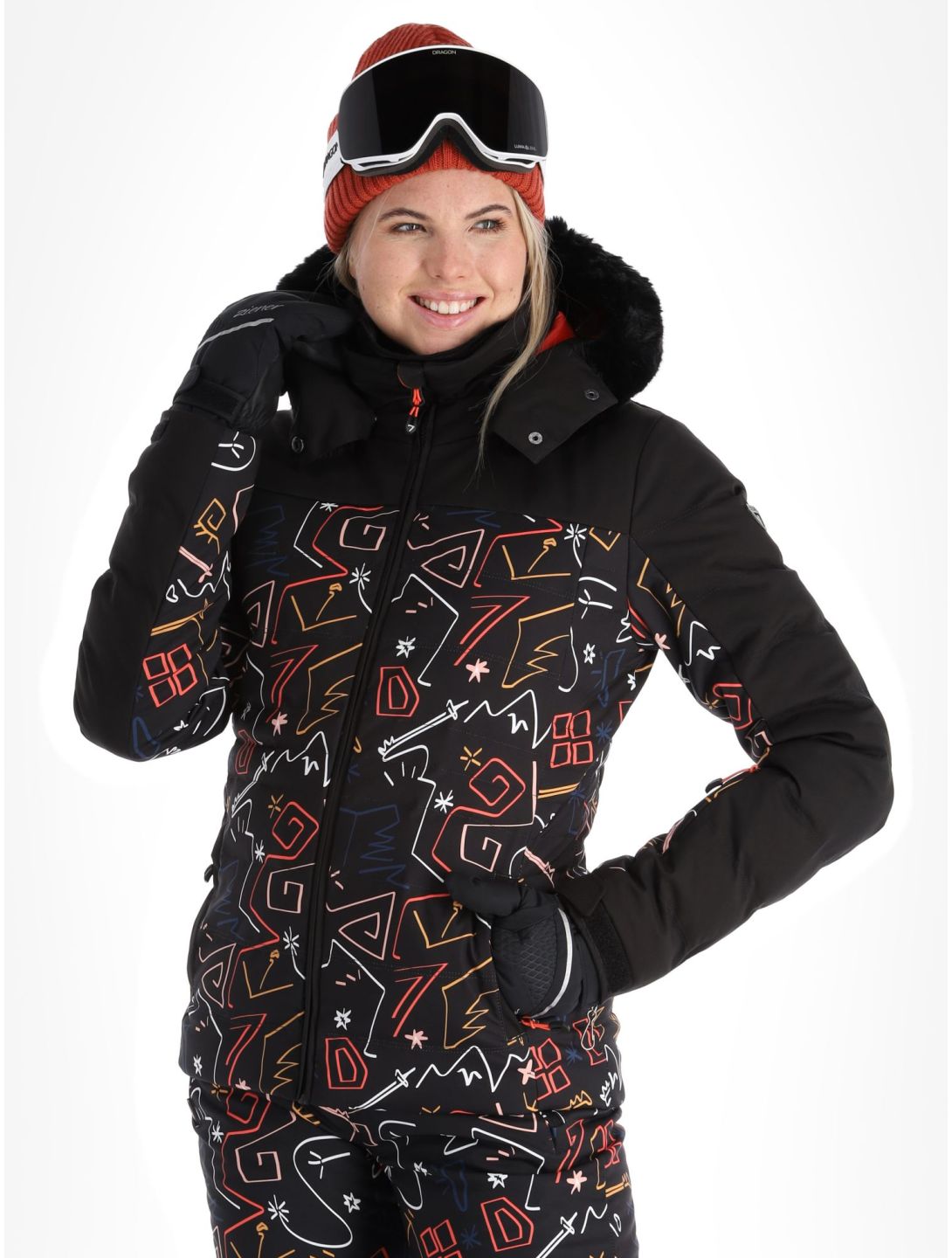 Degre7, Traqui Print Skijacke Damen Black schwarz 