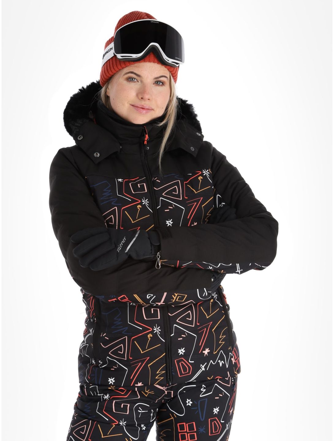 Degre7, Traqui Print Skijacke Damen Black schwarz 