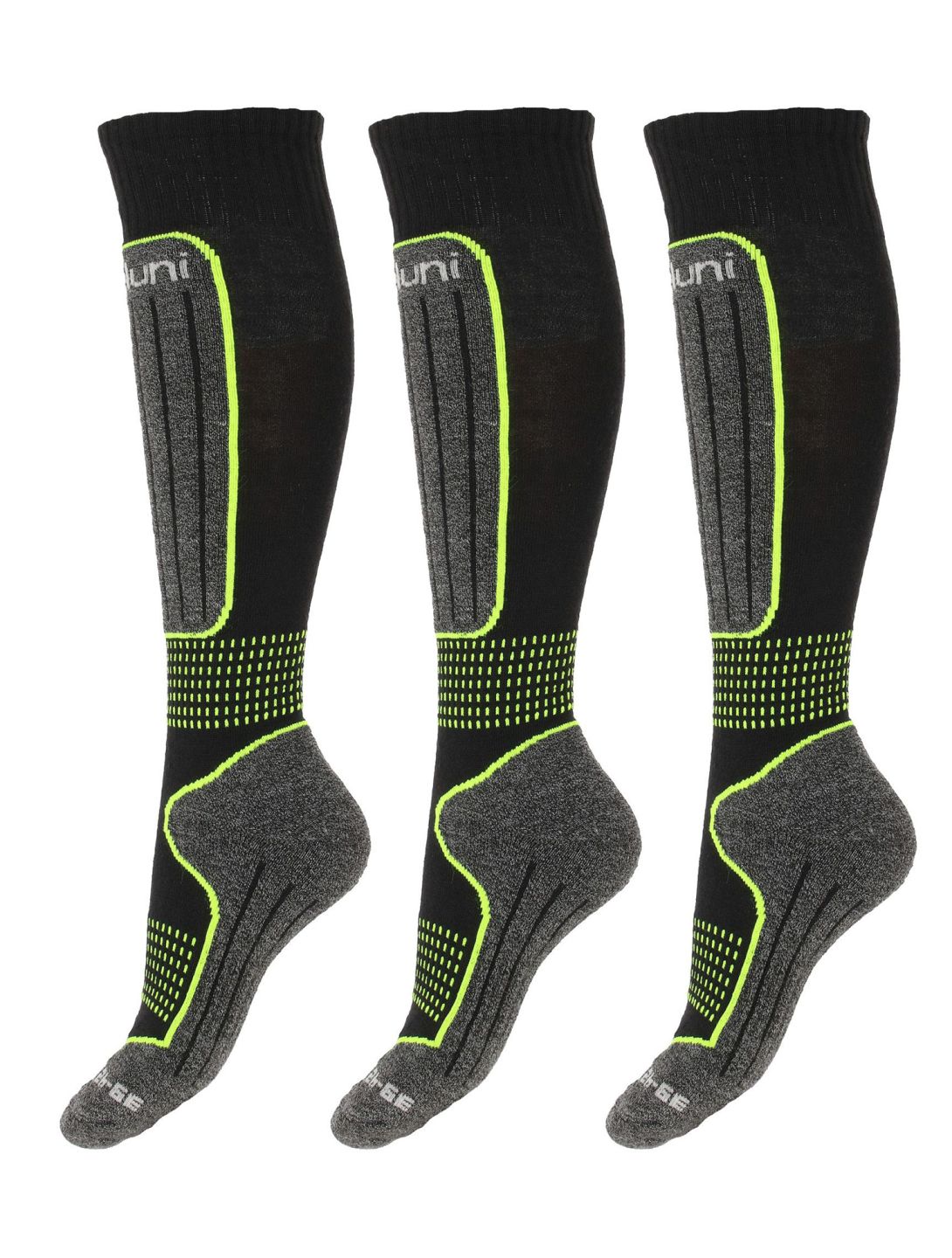 Deluni, Luca 3 Pair Skisocken 3 paar Kinder Black With Neon Green Lines grün, schwarz 