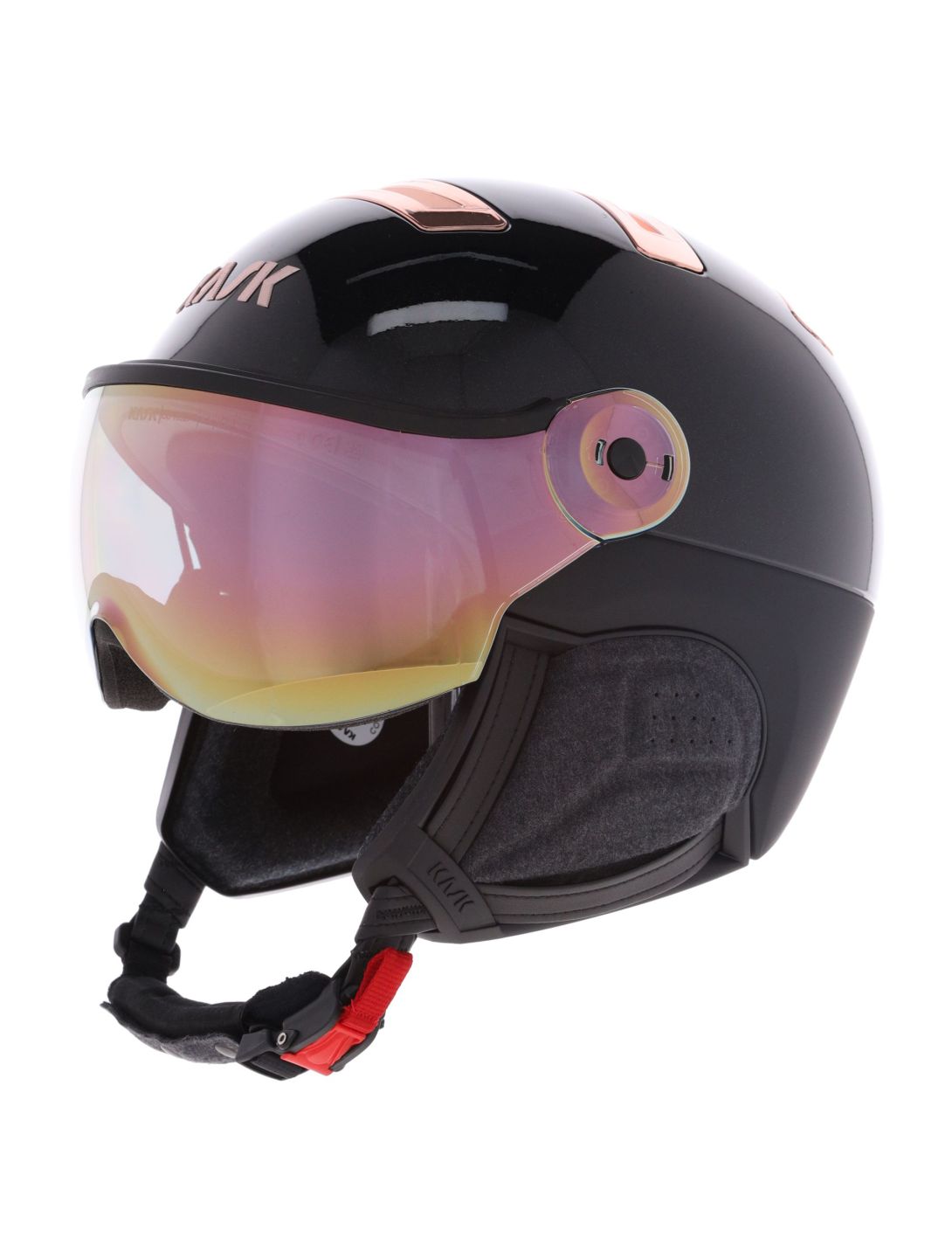 Kask, Piuma-R Chrome Visor Skihelm mit Visier Unisex Black/Pink Gold rosa, weiß 