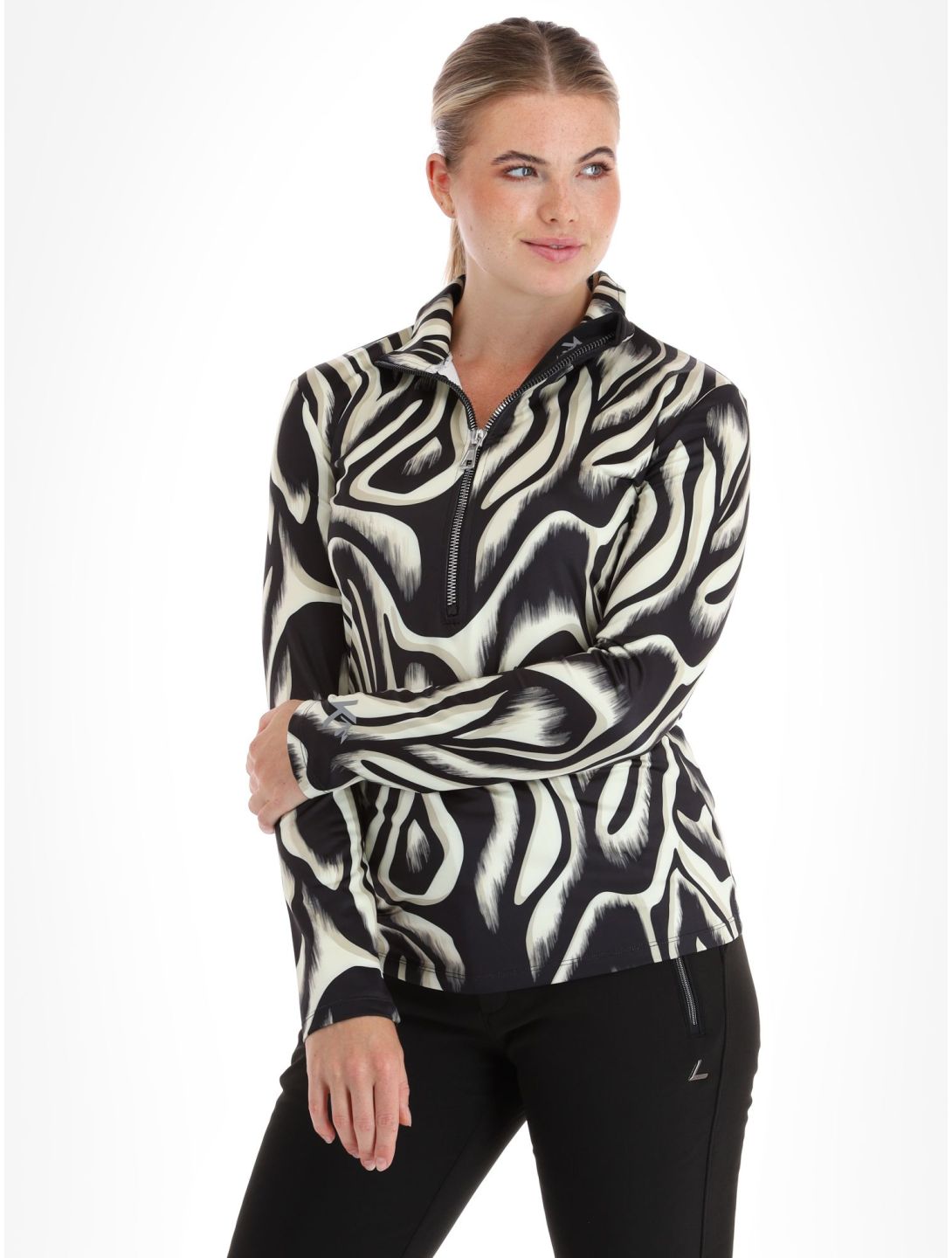 Kou Sportswear, Wild Print Pullover Damen Black-Beige beige, schwarz 