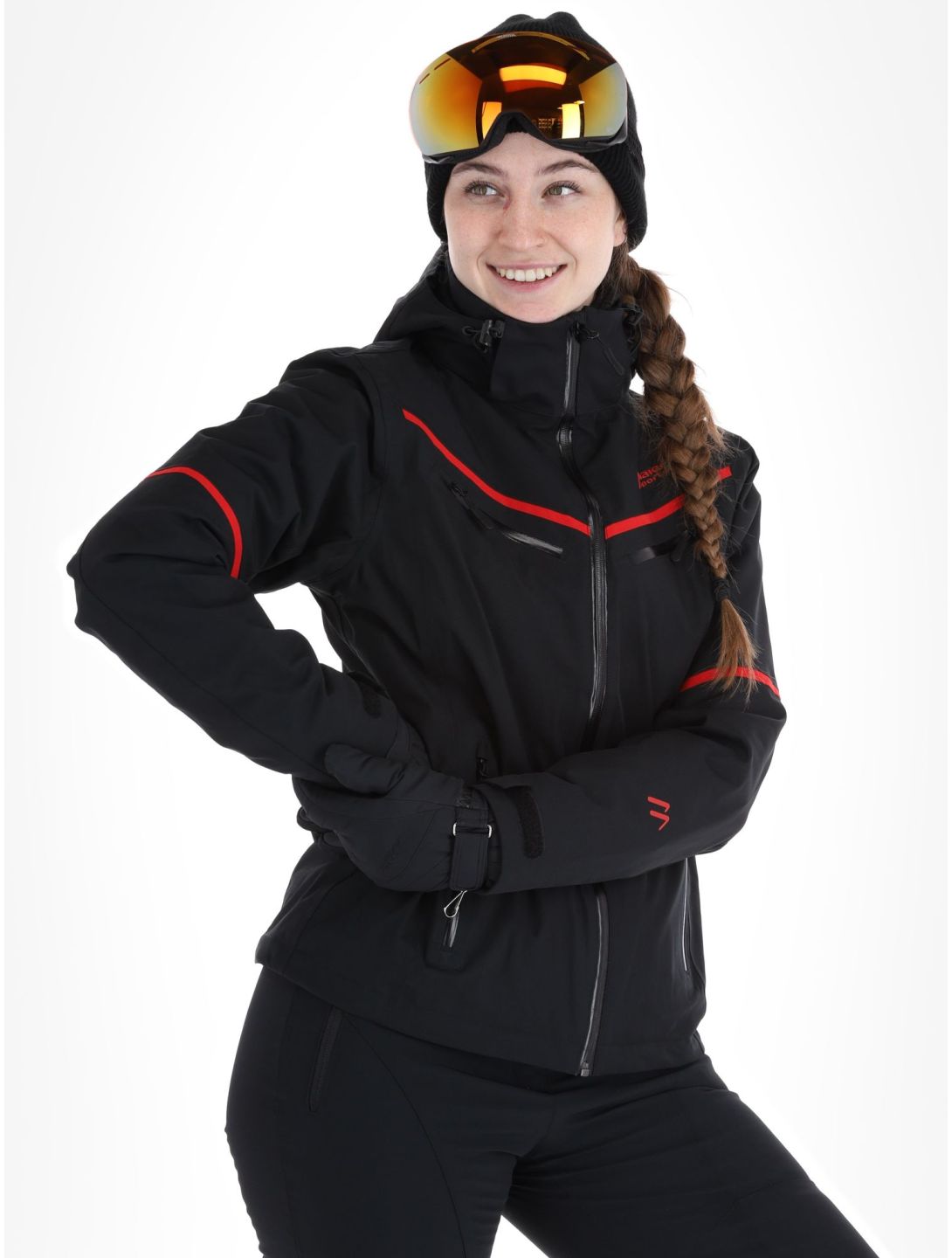 Maier Sports, Lunada Skijacke Damen Black / Salsa rot, schwarz 