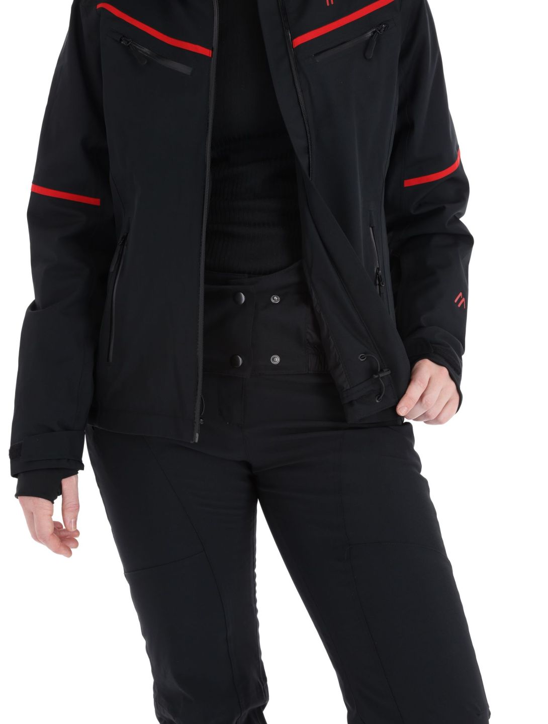 Maier Sports, Lunada Skijacke Damen Black / Salsa rot, schwarz 