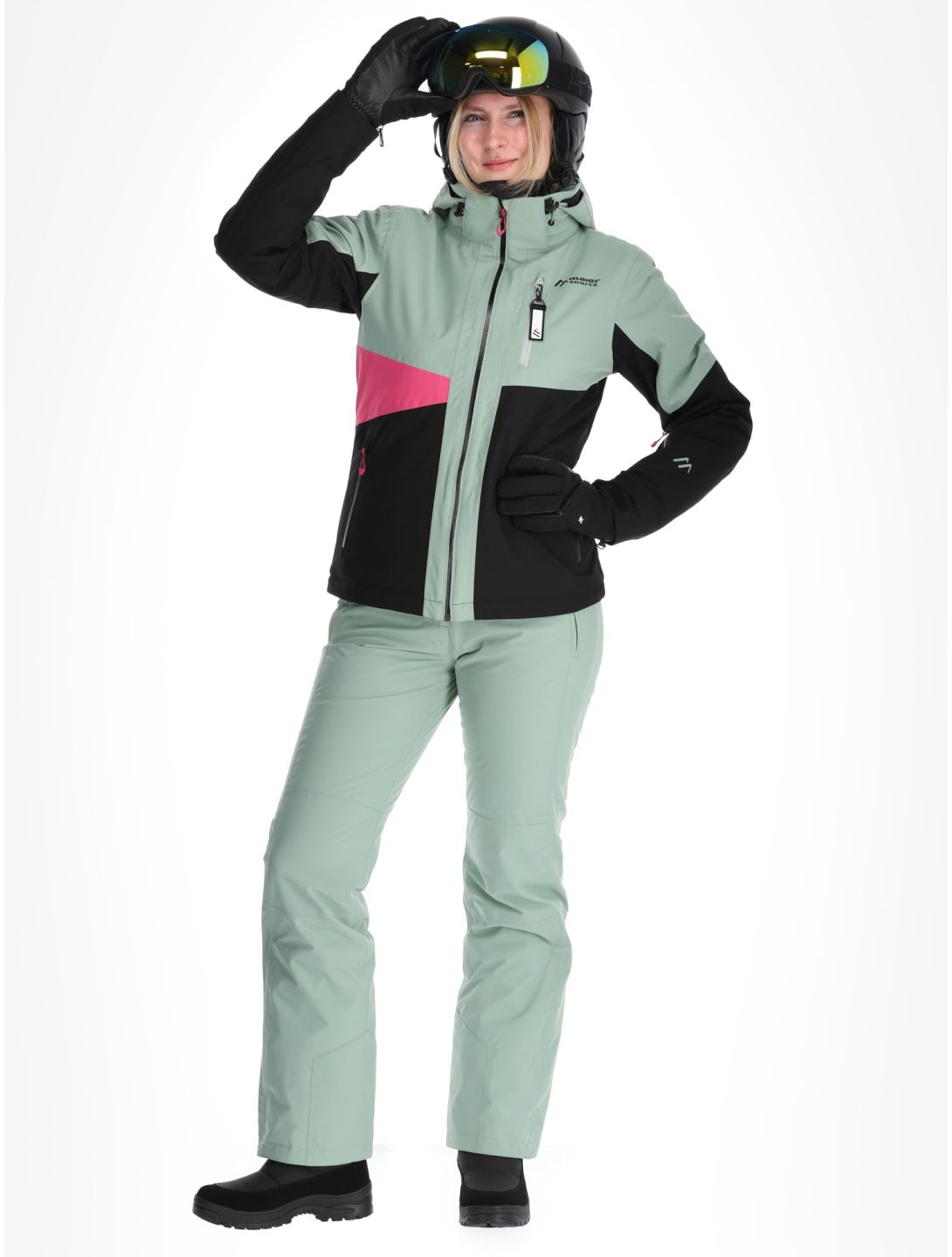 Maier Sports, Vidra Skijacke Damen Black / Luscious Moss / Pink Flambé grün, rosa, schwarz 