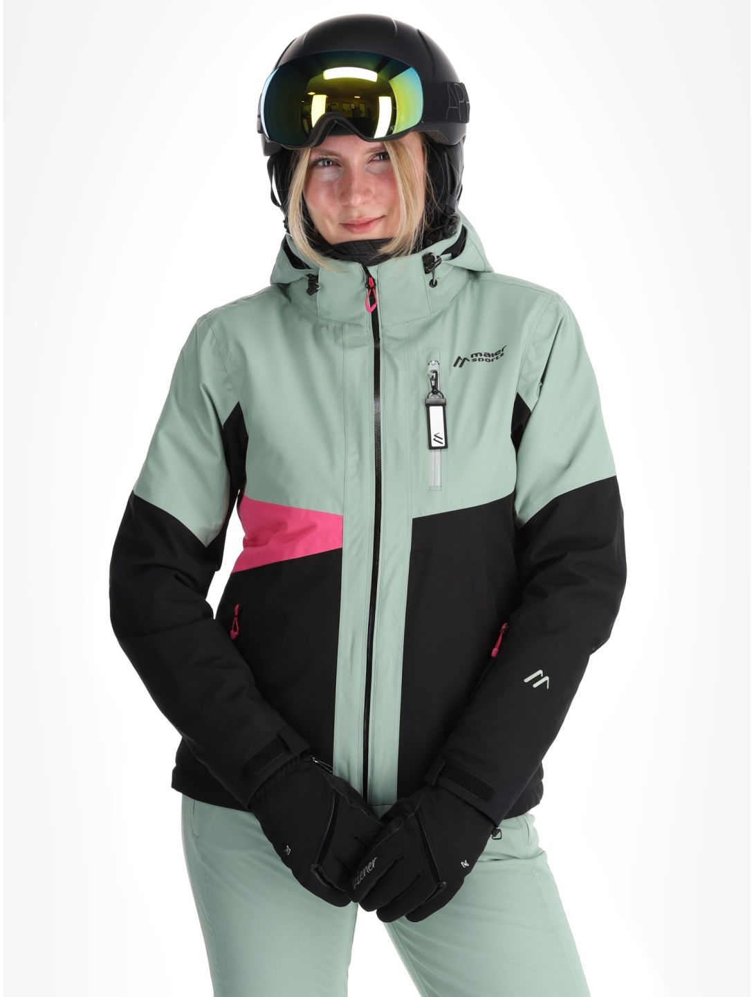 Maier Sports, Vidra Skijacke Damen Black / Luscious Moss / Pink Flambé grün, rosa, schwarz 