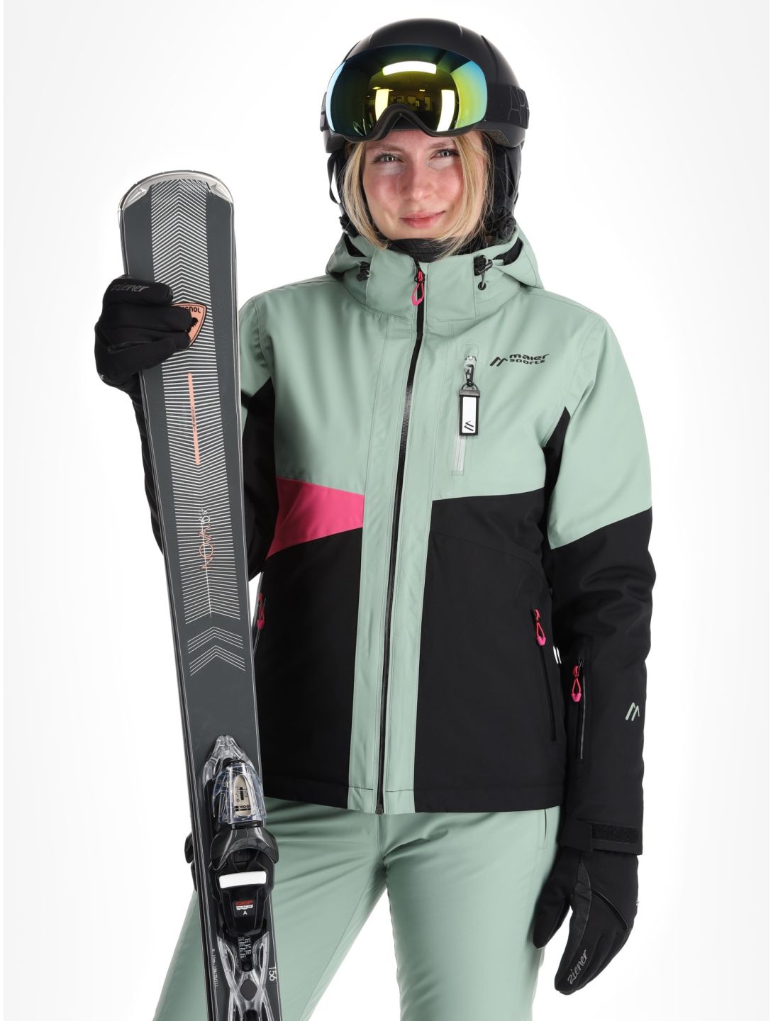 Maier Sports, Vidra Skijacke Damen Black / Luscious Moss / Pink Flambé grün, rosa, schwarz 