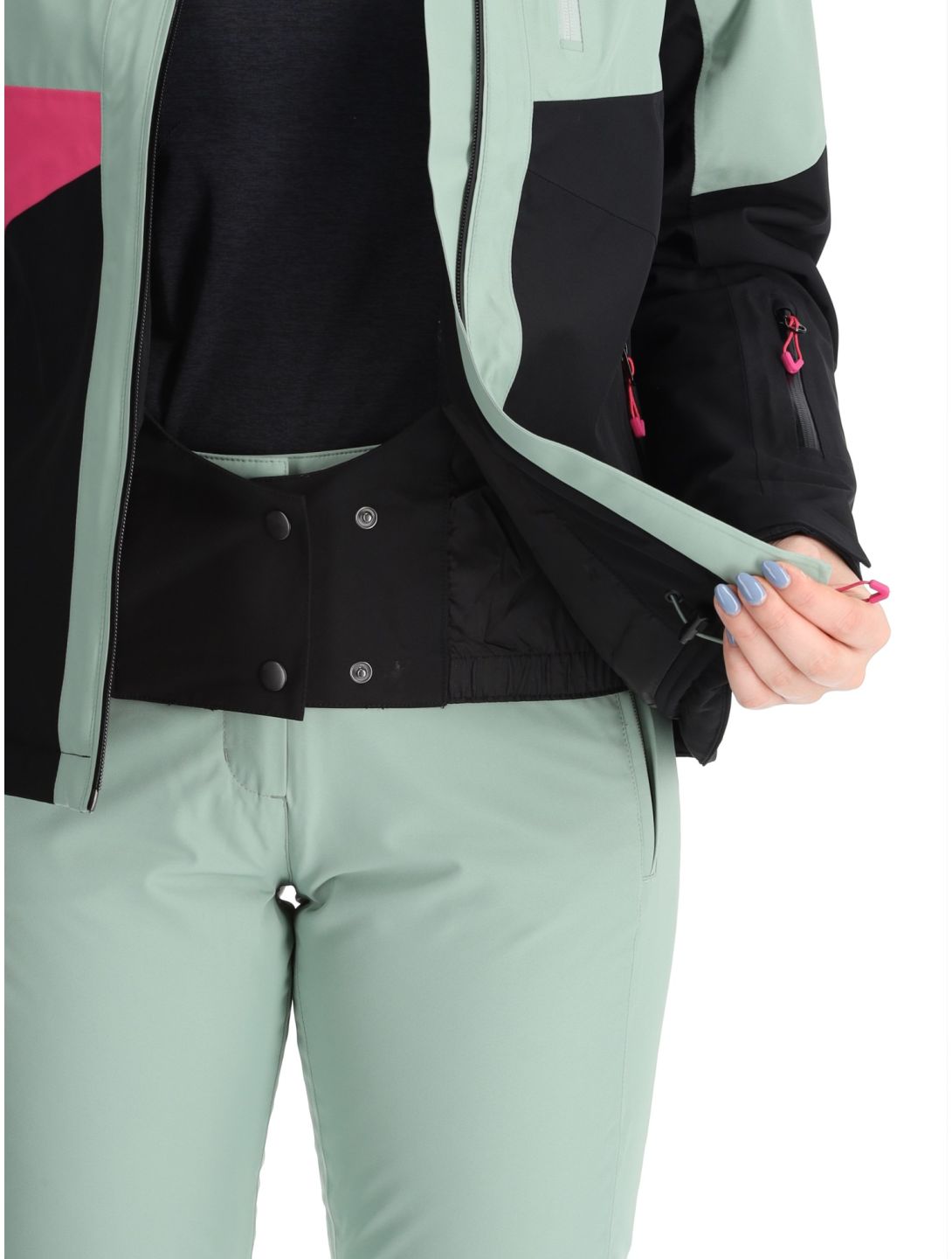 Maier Sports, Vidra Skijacke Damen Black / Luscious Moss / Pink Flambé grün, rosa, schwarz 