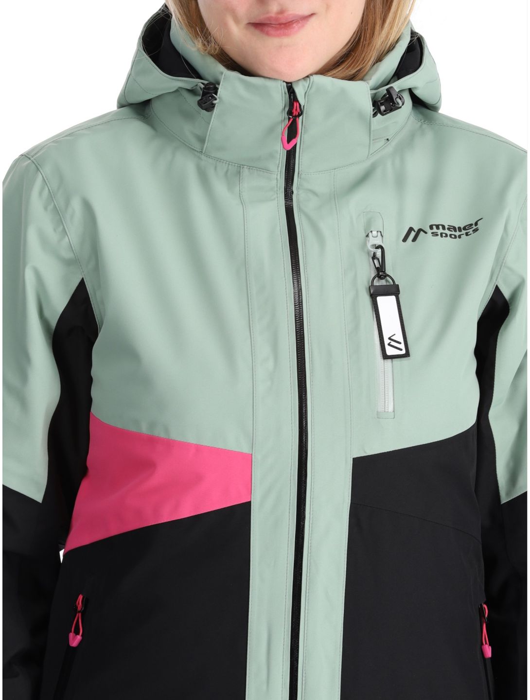 Maier Sports, Vidra Skijacke Damen Black / Luscious Moss / Pink Flambé grün, rosa, schwarz 