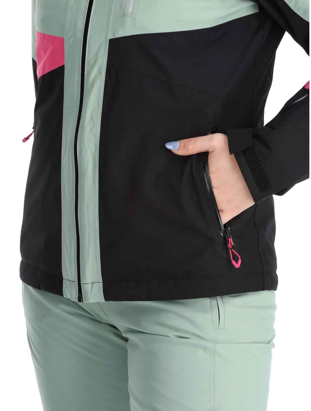 Maier Sports, Vidra Skijacke Damen Black / Luscious Moss / Pink Flambé grün, rosa, schwarz 