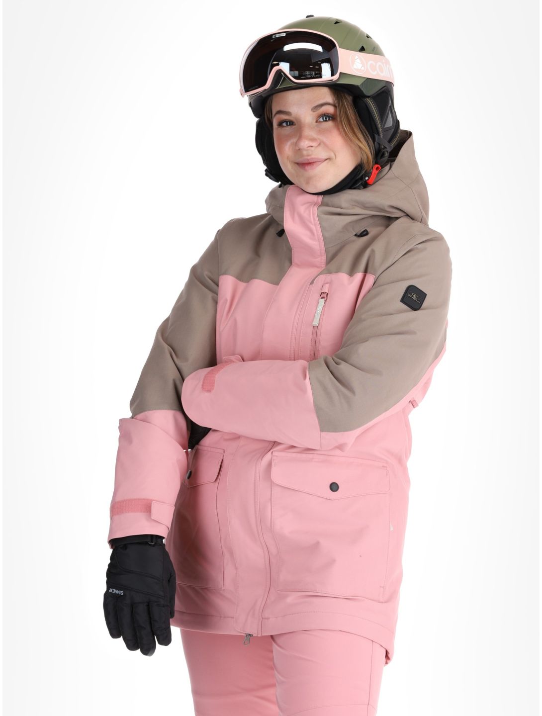 O'Neill, Utility Hybrid Skijacke Damen Genuine Pink Colour Block braun, rosa, weiß 