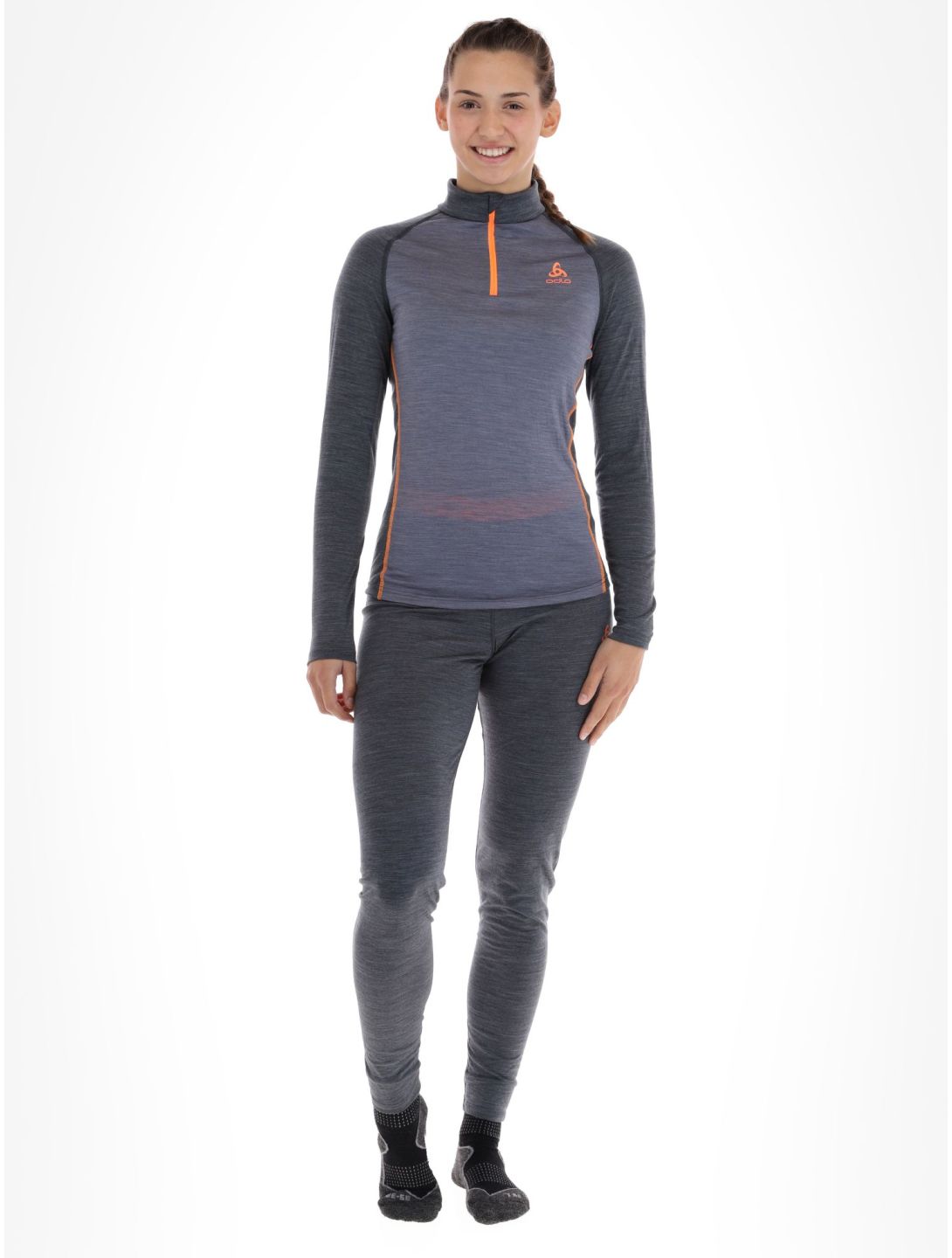 Odlo, Natural Performance PW 150 Pullover Damen Folkstone Gray - India Ink Melange grau 