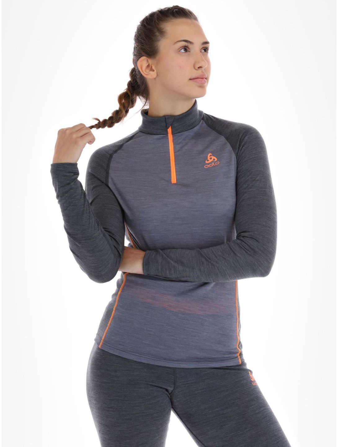 Odlo, Natural Performance PW 150 Pullover Damen Folkstone Gray - India Ink Melange grau 