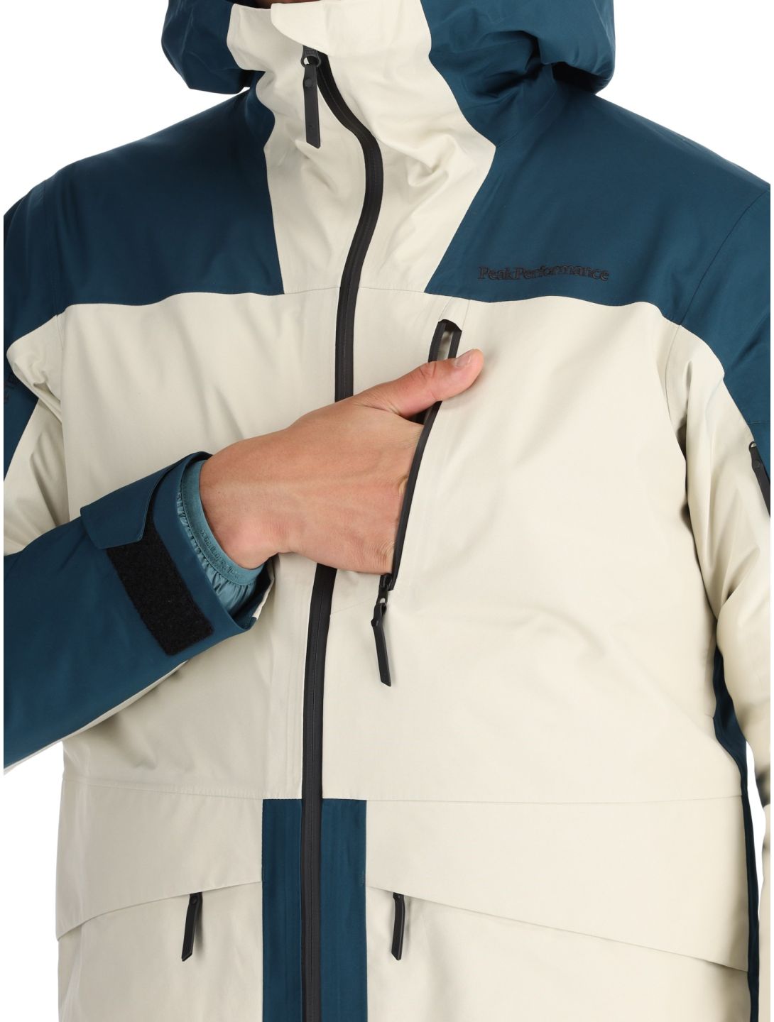 Peak Performance, M Vertical Gore-Tex 3L Hardshell Skijacke Herren Infinity Teel / Sand Fog beige, blau 