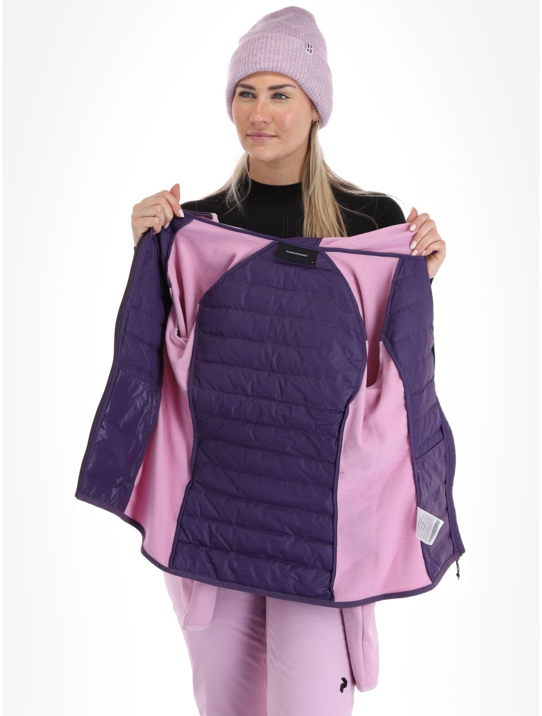 Peak Performance, W Down Hybrid Hood Jacke Damen Indigo Statice Lilac rosa 