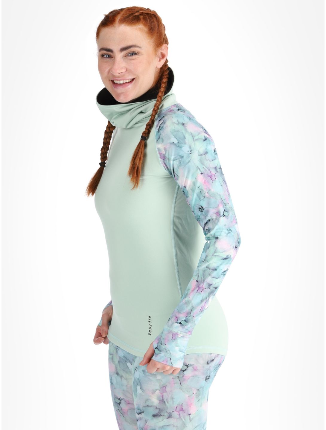 Picture, Pagaya High Fleece Thermoshirt Damen Blurry Water Silt Green grün 