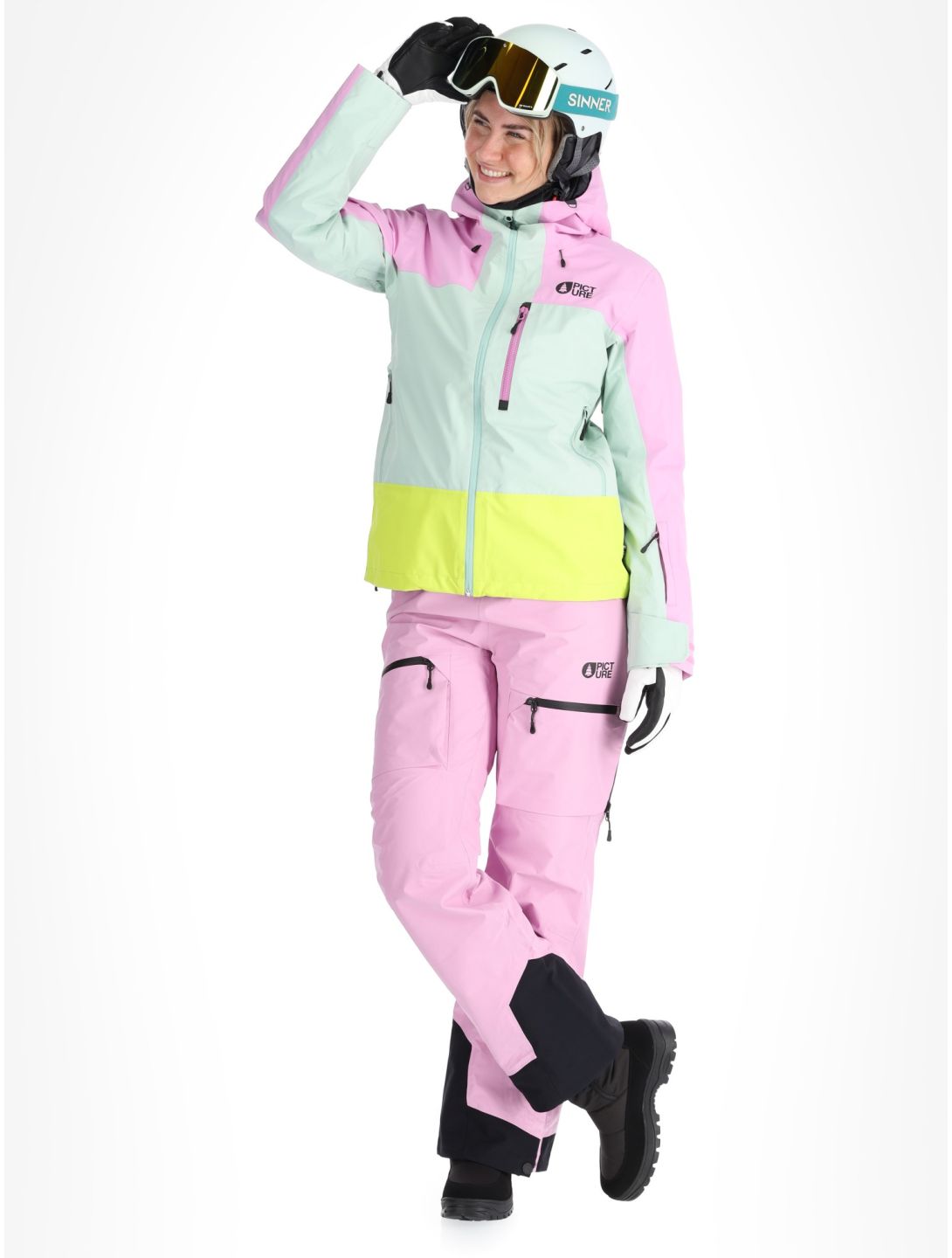 Picture, Sylva 3L Hardshell Skijacke Damen Orchid Silt Green Acid Lime grau, grün, rosa 