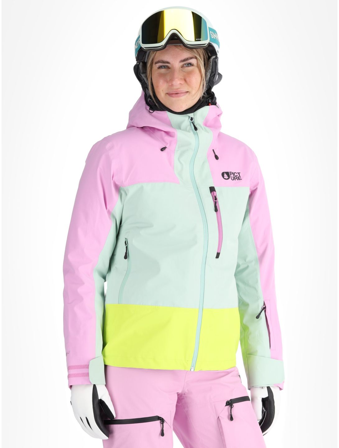 Picture, Sylva 3L Hardshell Skijacke Damen Orchid Silt Green Acid Lime grau, grün, rosa 