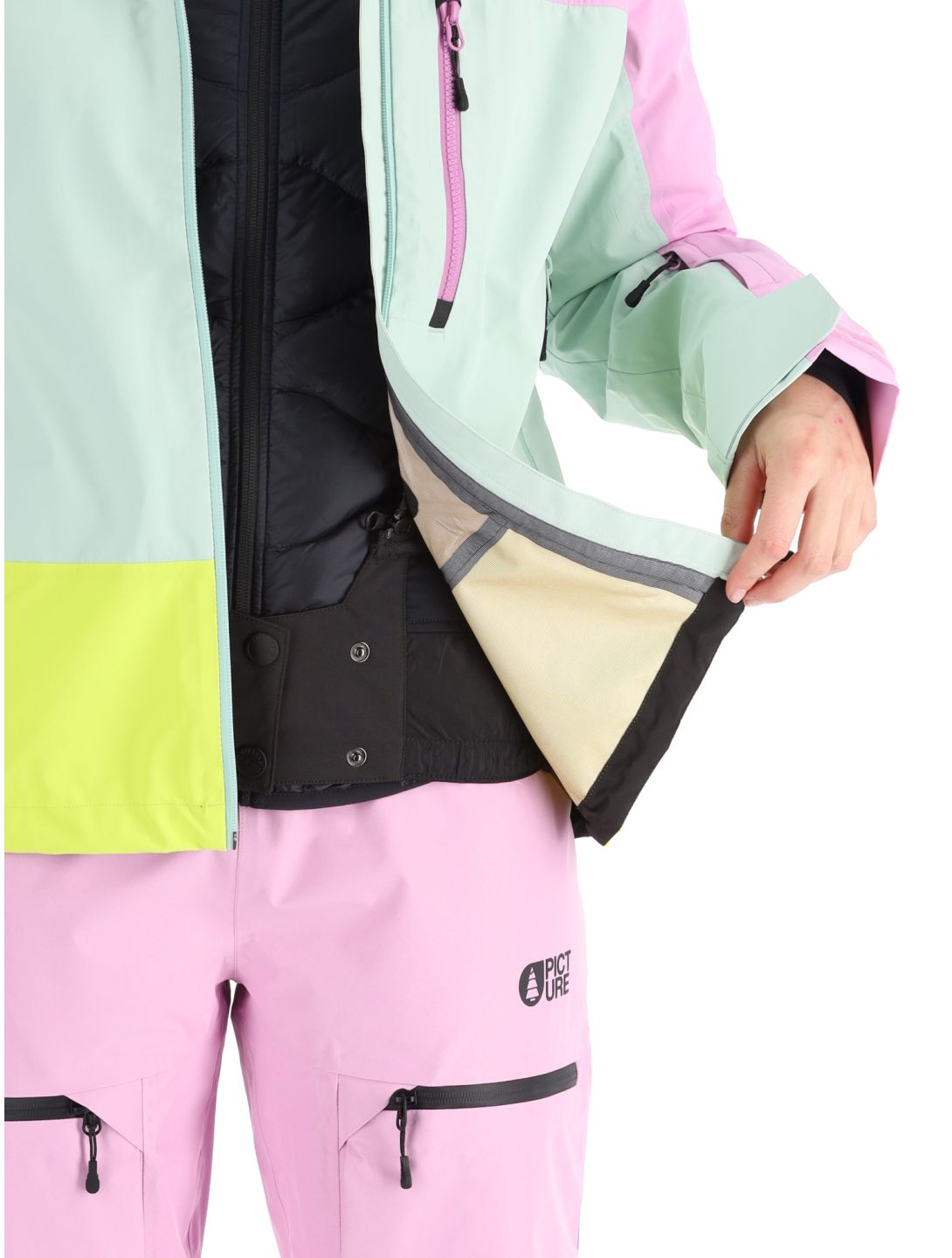 Picture, Sylva 3L Hardshell Skijacke Damen Orchid Silt Green Acid Lime grau, grün, rosa 