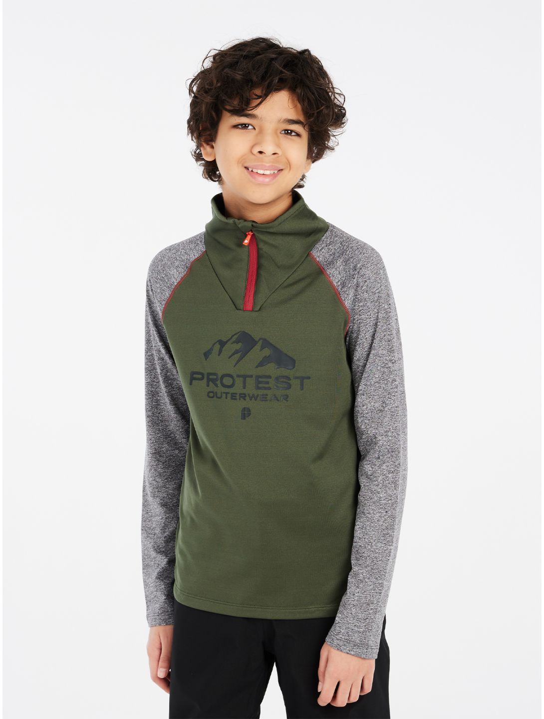 Protest, PRTRAF JR 1/4 zip Pullover Kinder Thyme grau, grün 