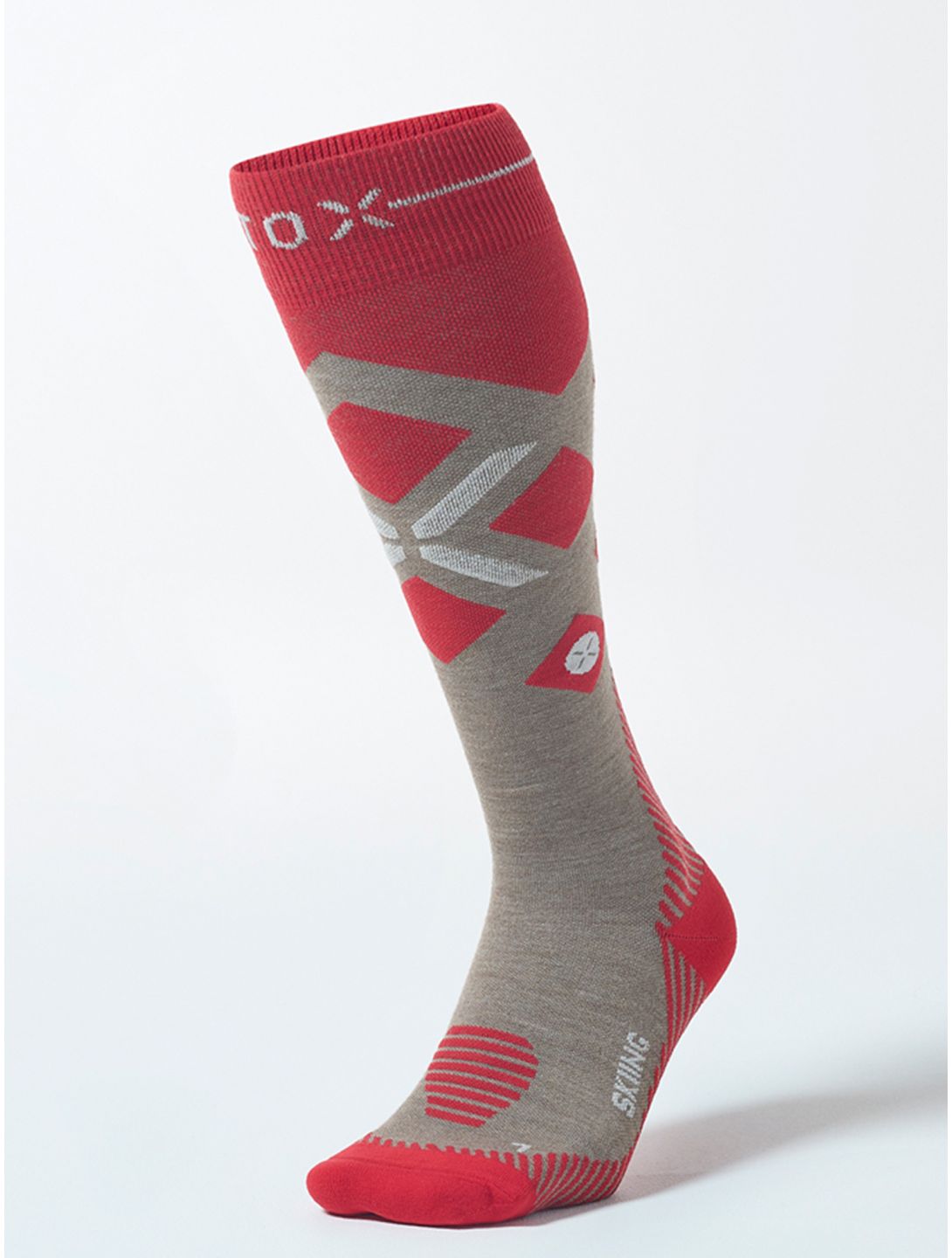 Stox, Merino Skiing Kompressionsstrümpfe Damen Taupe / Red grau, rot 