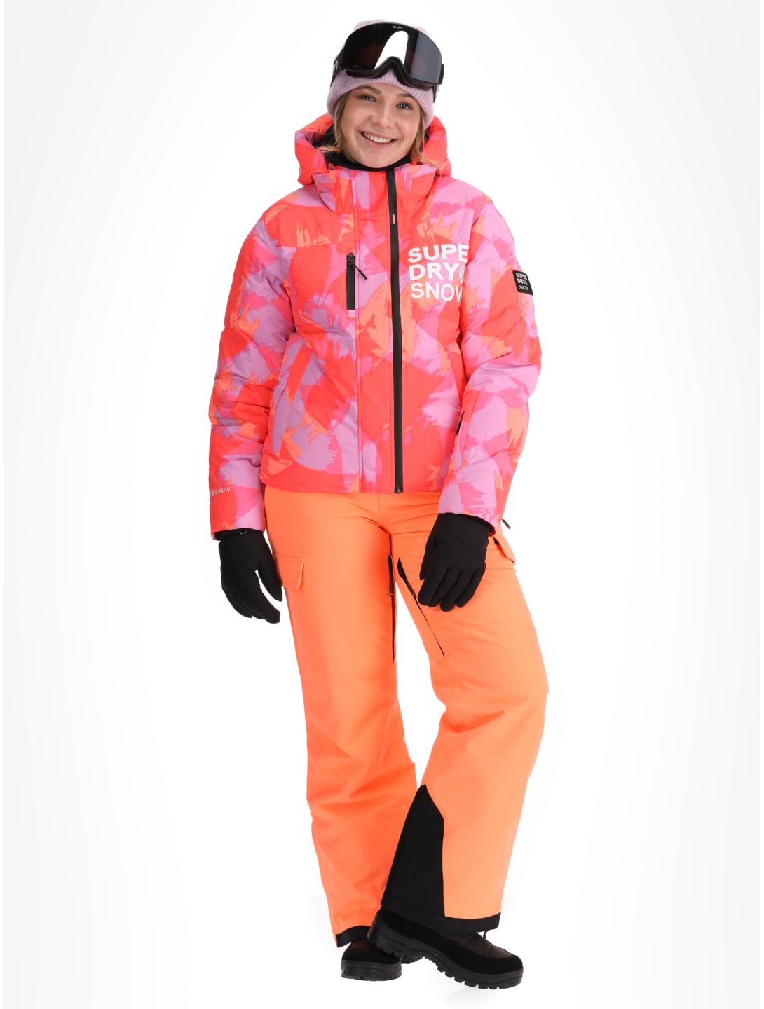 Superdry, Hooded Ski Boxy Puffer Skijacke Damen Brush Camo Coral rosa 