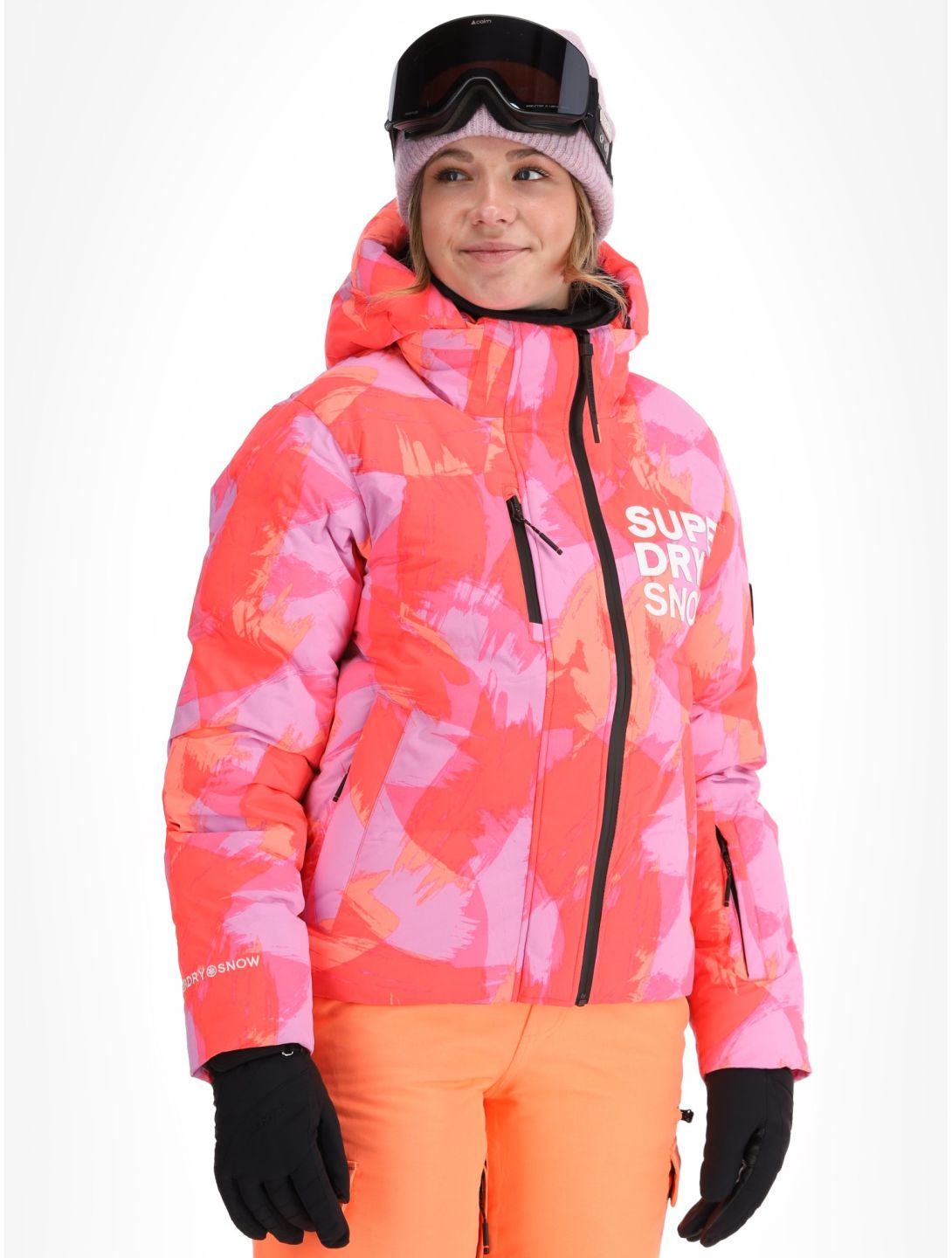 Superdry, Hooded Ski Boxy Puffer Skijacke Damen Brush Camo Coral rosa 