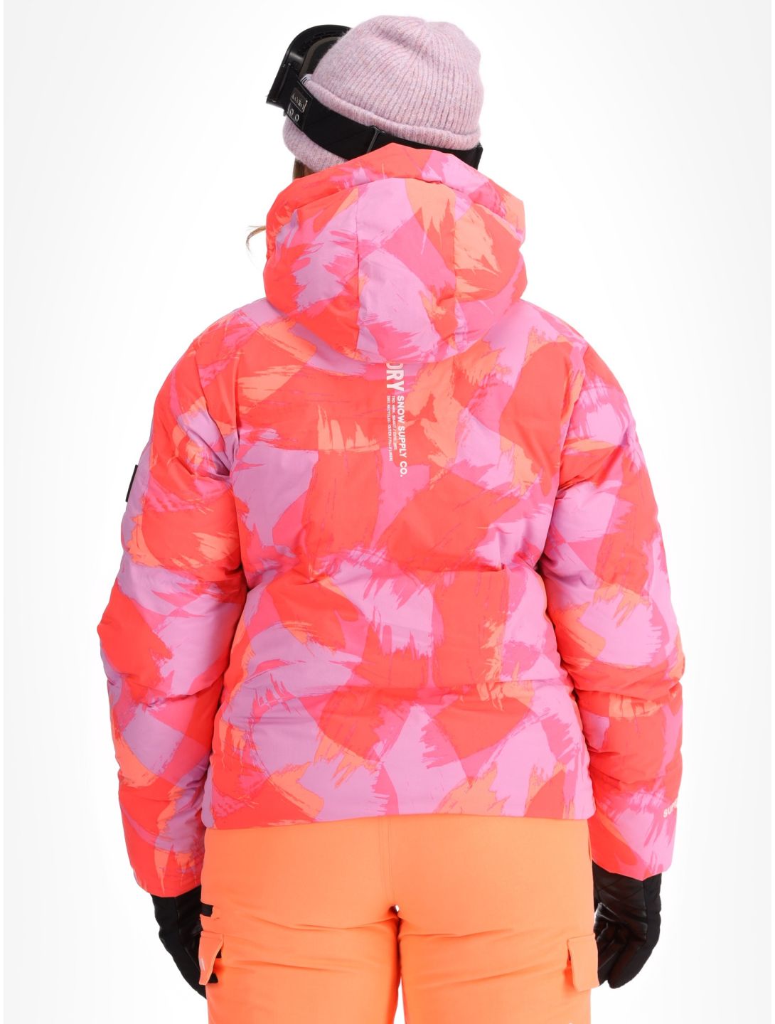 Superdry, Hooded Ski Boxy Puffer Skijacke Damen Brush Camo Coral rosa 