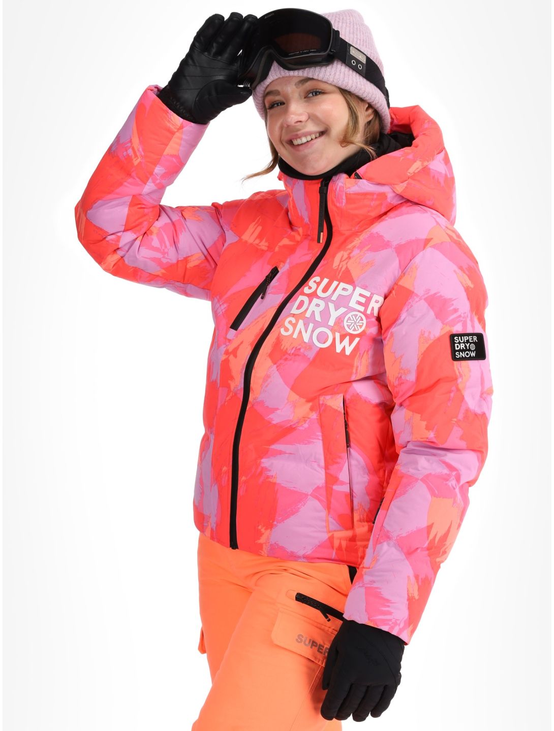 Superdry, Hooded Ski Boxy Puffer Skijacke Damen Brush Camo Coral rosa 