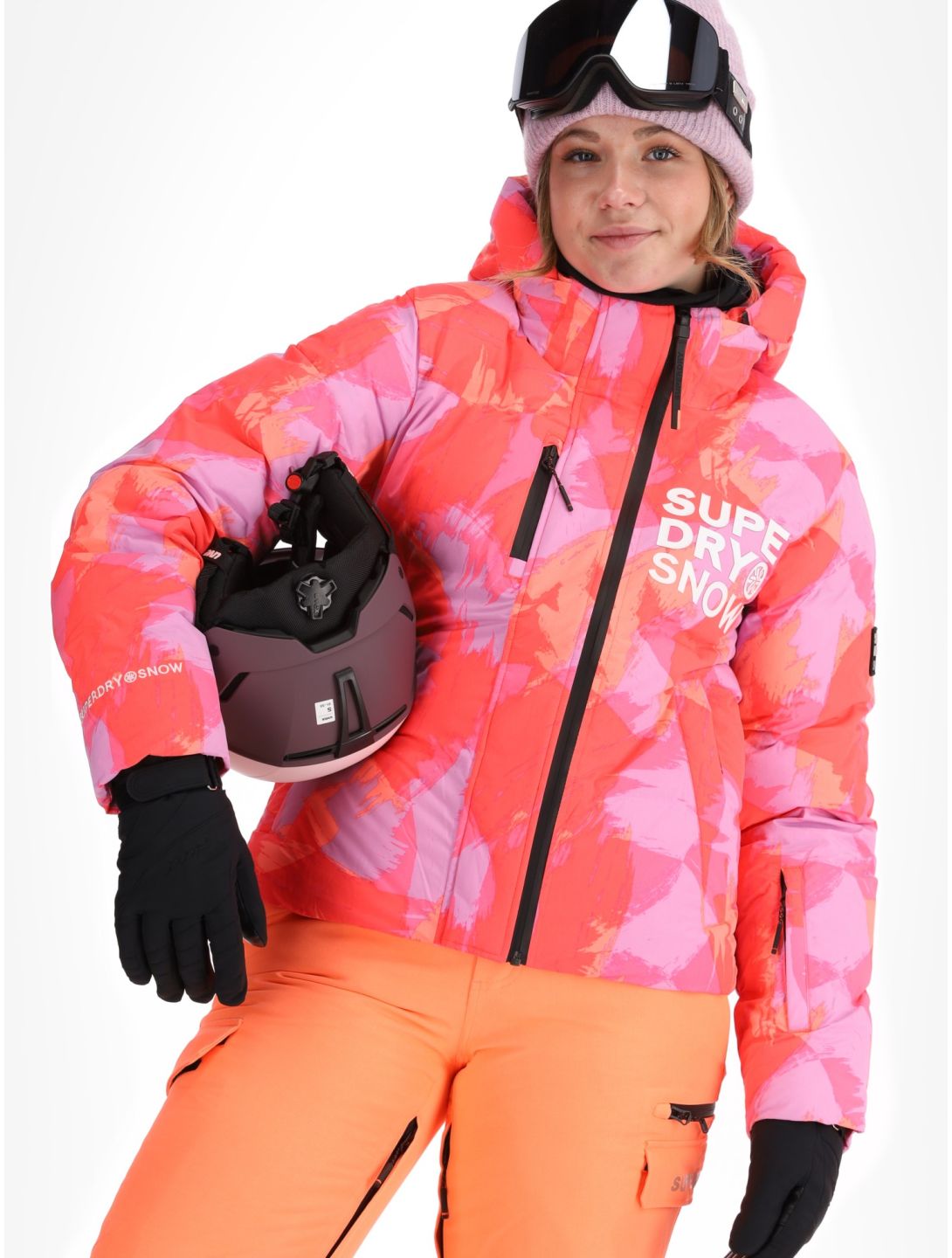 Superdry, Hooded Ski Boxy Puffer Skijacke Damen Brush Camo Coral rosa 