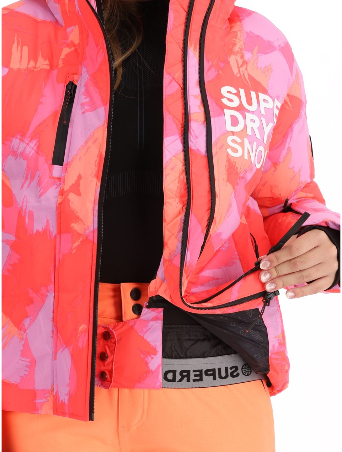 Superdry, Hooded Ski Boxy Puffer Skijacke Damen Brush Camo Coral rosa 