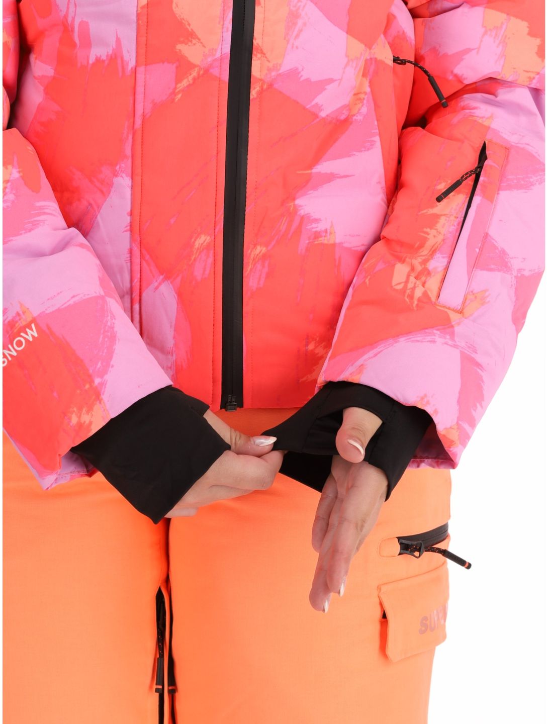 Superdry, Hooded Ski Boxy Puffer Skijacke Damen Brush Camo Coral rosa 