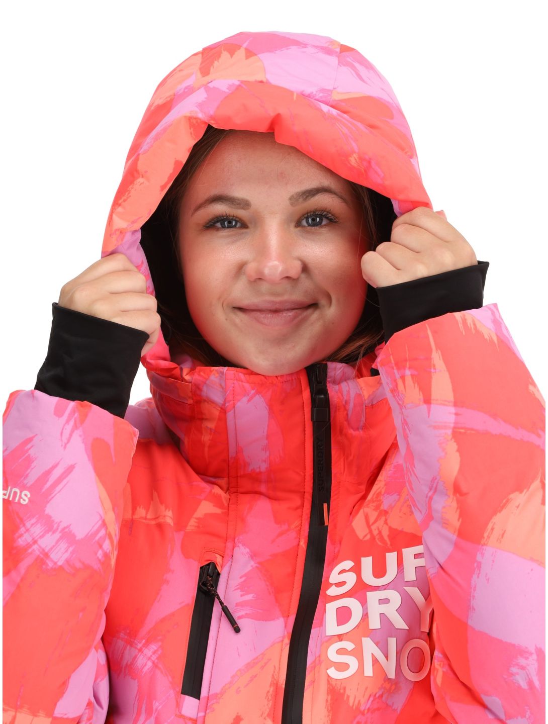 Superdry, Hooded Ski Boxy Puffer Skijacke Damen Brush Camo Coral rosa 