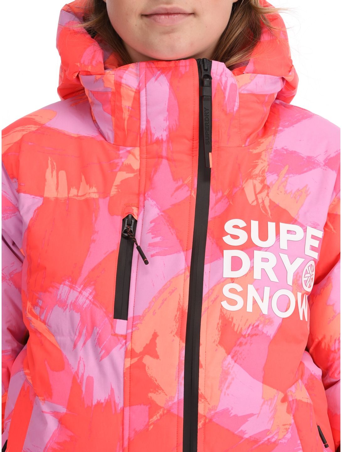 Superdry, Hooded Ski Boxy Puffer Skijacke Damen Brush Camo Coral rosa 