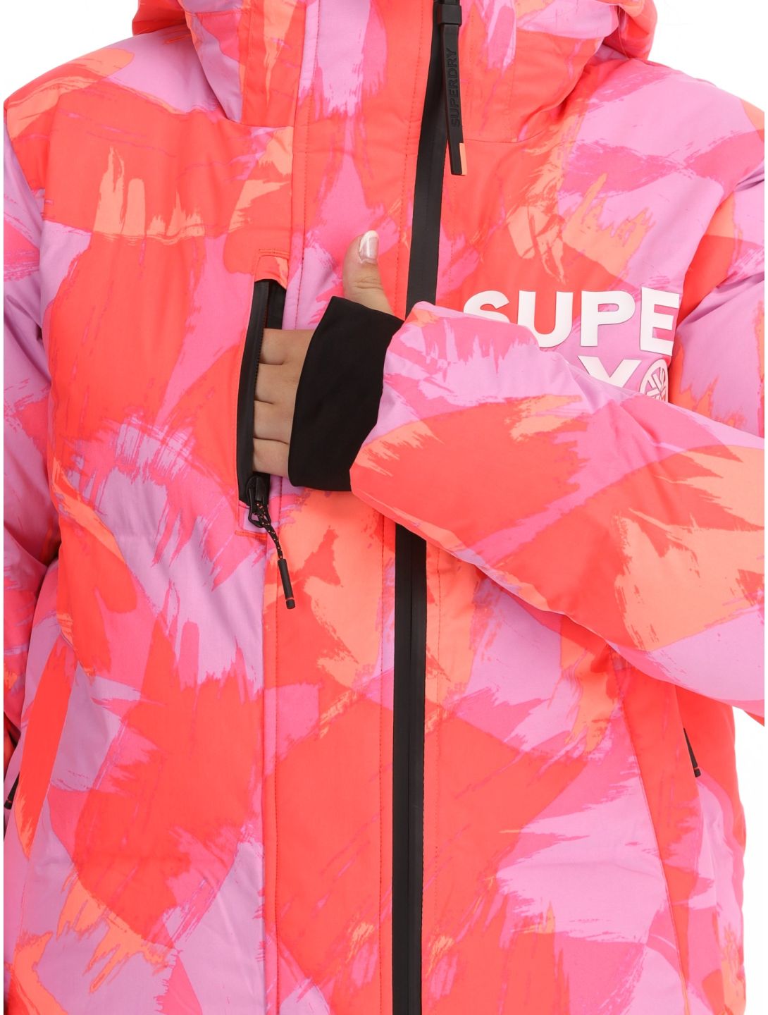 Superdry, Hooded Ski Boxy Puffer Skijacke Damen Brush Camo Coral rosa 