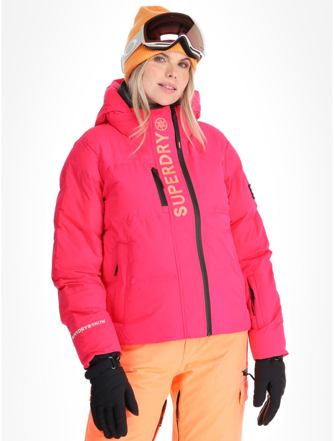 Superdry, Hooded Ski Boxy Puffer Skijacke Damen Hyper Fire Pink rosa 