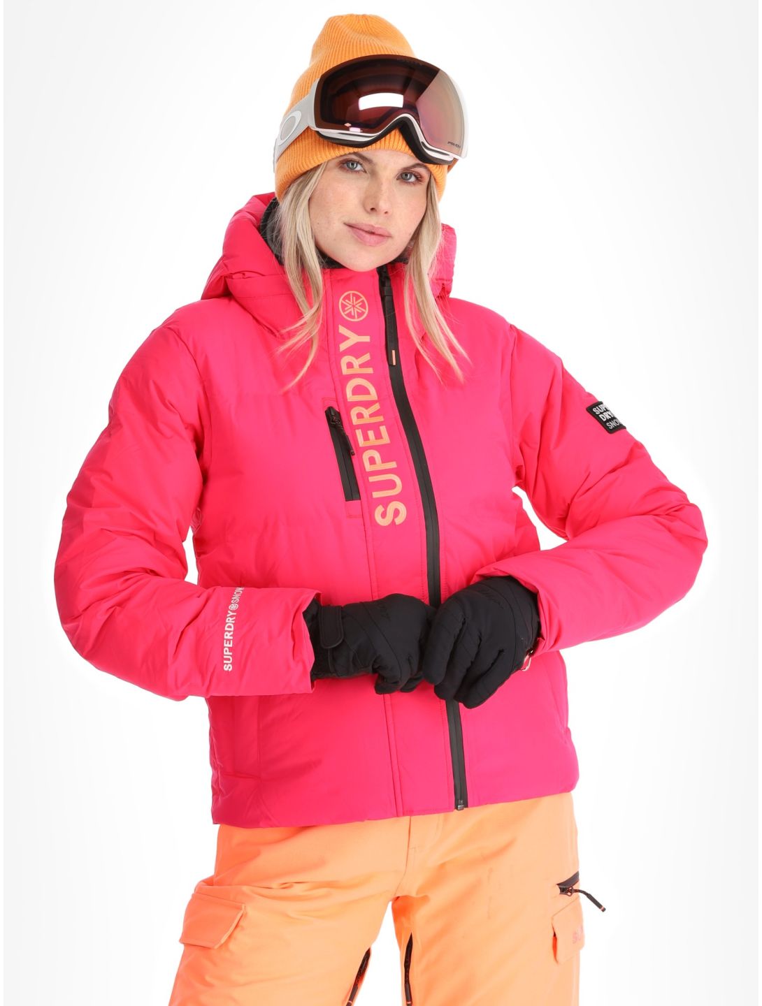 Superdry, Hooded Ski Boxy Puffer Skijacke Damen Hyper Fire Pink rosa 