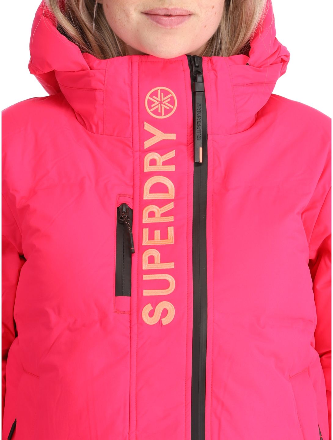 Superdry, Hooded Ski Boxy Puffer Skijacke Damen Hyper Fire Pink rosa 