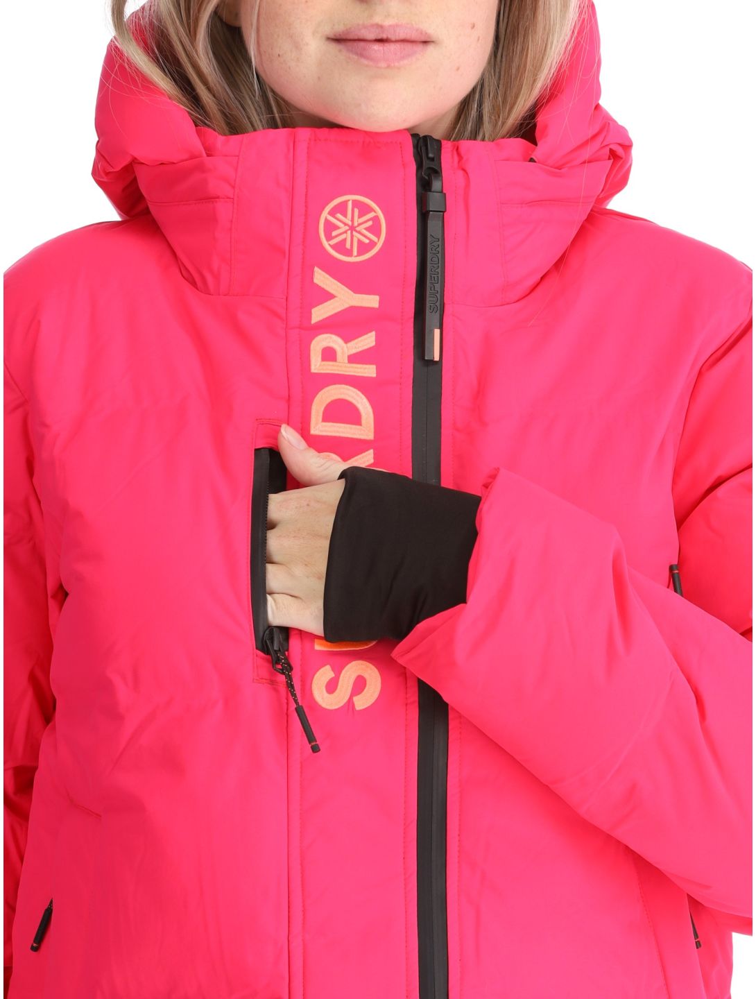 Superdry, Hooded Ski Boxy Puffer Skijacke Damen Hyper Fire Pink rosa 