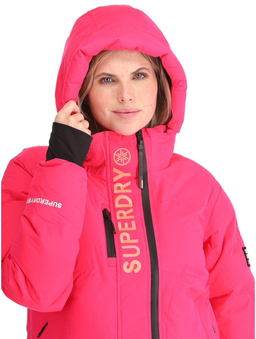 Superdry, Hooded Ski Boxy Puffer Skijacke Damen Hyper Fire Pink rosa 