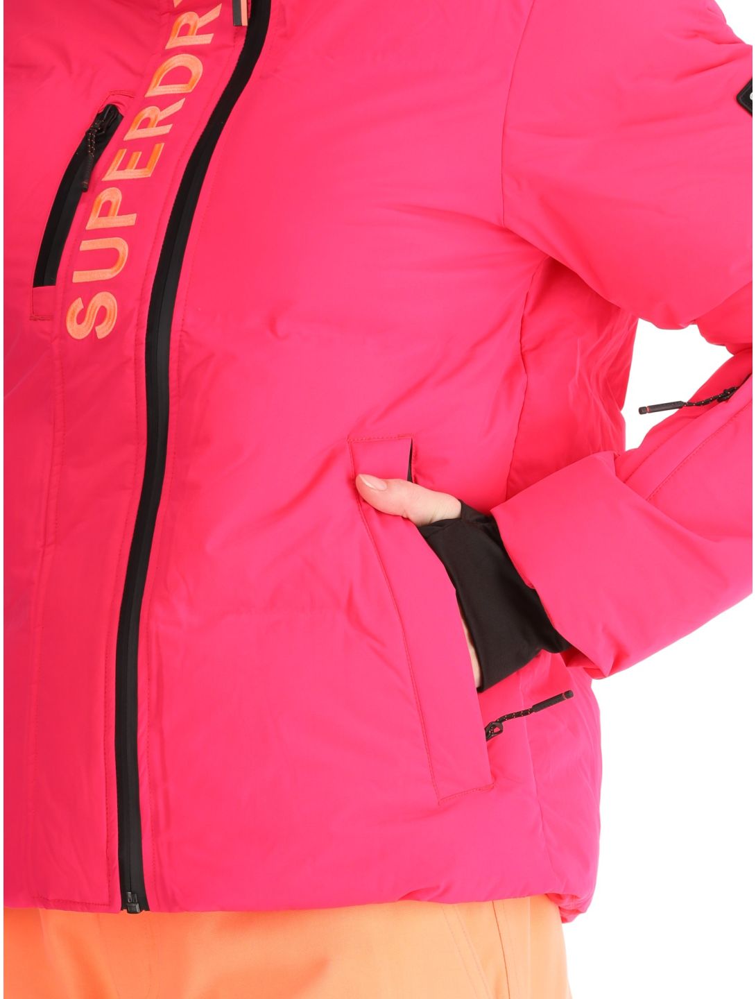 Superdry, Hooded Ski Boxy Puffer Skijacke Damen Hyper Fire Pink rosa 