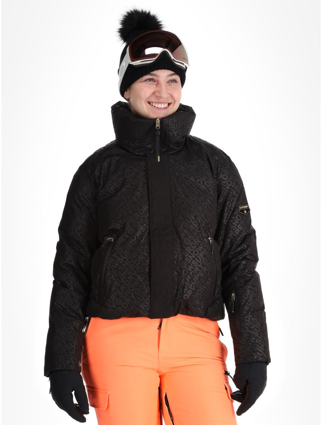 Superdry, Ski Slalom Puffer Skijacke Damen Superdry Monogram Black Luxe schwarz, weiß 