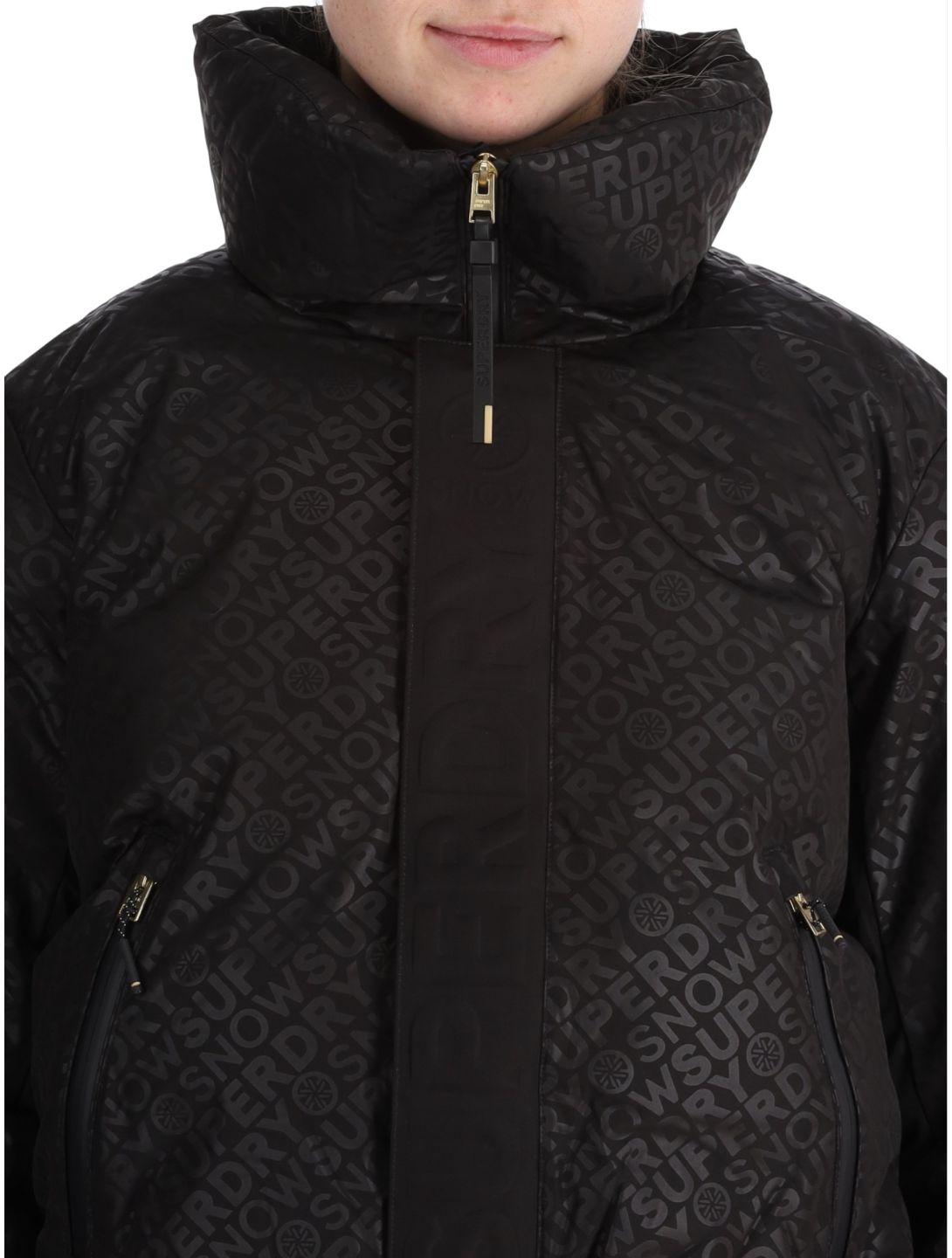 Superdry, Ski Slalom Puffer Skijacke Damen Superdry Monogram Black Luxe schwarz, weiß 